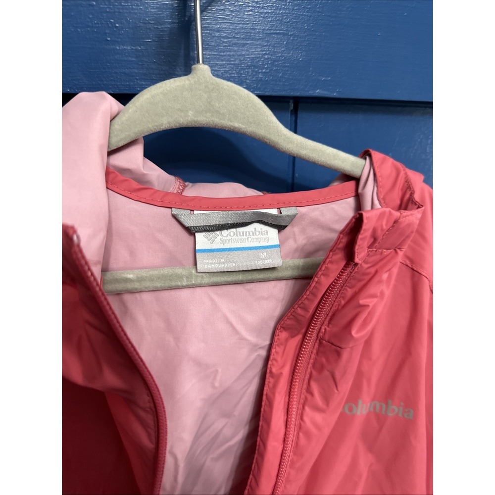 Columbia Girls' Pink Hooded Windbreaker Rain Jacket Shell Size Medium - Picture 3 of 9